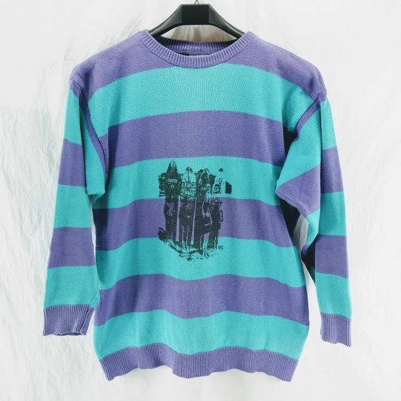 Gin Tonic Sweaters - Vintage Stripe Surf Life Sweater Jumper Large 80s